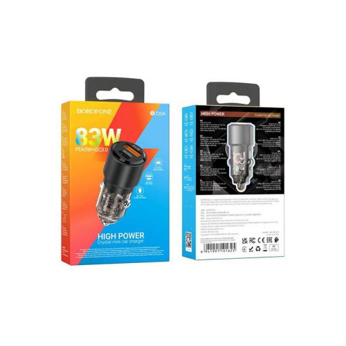 Блок питания автомобильный Borofone BZ20A, 1 USB, 1 Type-C, чёрный
