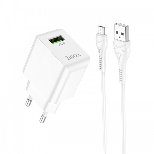 Блок питания сетевой 1 USB HOCO C98A, Proton, 3000mA, кабель USB - микро USB, 1.0м, цвет: белый