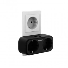 Сетевой фильтр TESSAN TS-321-DE, 2.4A, 2 розетки, с заземлением, 2 USB выхода, цвет: чёрный

