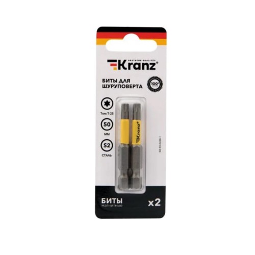 Биты для шуруповерта KRANZ, Torx, сталь S2, T25x50 мм, 2шт/уп, (арт.KR-92-0428-1)