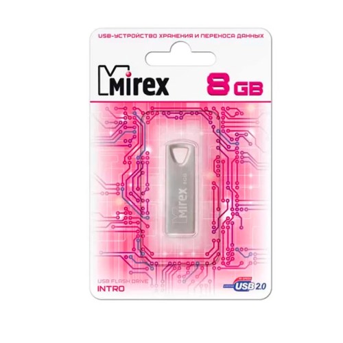 Флеш-накопитель 8Gb Mirex INTRO, USB 2.0, металл, серебряный