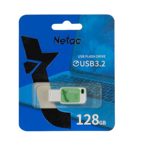 Флеш-накопитель 128Gb Netac UA31, USB 3.2, пластик, белый, зелёная вставка