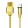 Кабель USB - Type-C Remax RC-095a Gravity, 1.0м, плоский, 2.1A, нейлон, магнитный, цвет: золотой