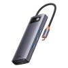 USB-концентратор Baseus BS-OH040, Metal Gleam, 6 Гнезд, PD, 3xUSB3.0, HDMI, VGA, цвет: серый