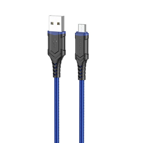 Кабель USB - микро USB Borofone BX67, 1.0м, круглый, 2.4A, ткань, цвет: синий