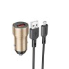 Блок питания автомобильный 1 USB Borofone BZ19A, Wisdom, 18Вт, QC3.0, кабель микро USB, цвет: золотой