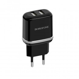 Блок питания сетевой 2 USB Borofone BA25A, Outstanding, 2400mA, цвет: чёрный
