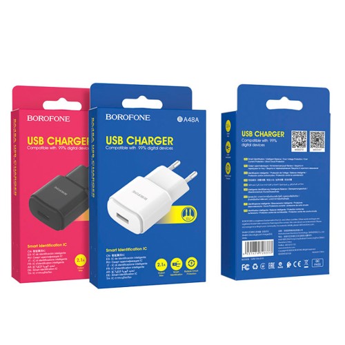 Блок питания сетевой 1 USB Borofone BA48A, черный цвет
