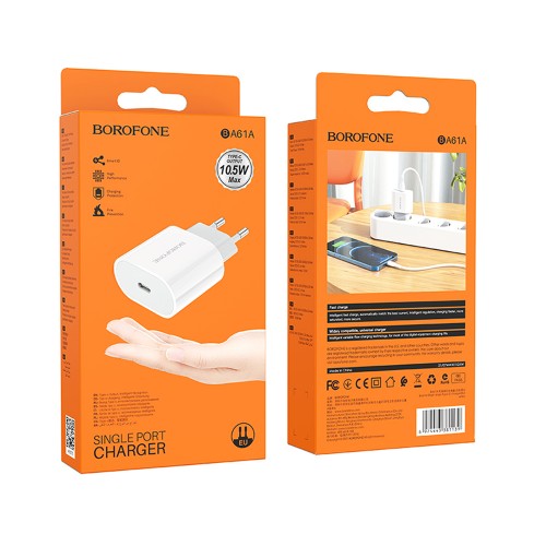 Блок питания Borofone BA61A 1 Type-C, 2100mA, белый
