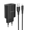 Блок питания Borofone BN1 1 USB, 2100mA, чёрный, 8 pin

