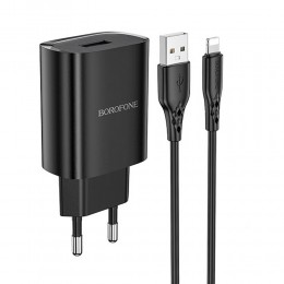 Блок питания сетевой 1 USB Borofone BN1, 2100mA, кабель 8 pin, цвет: чёрный
