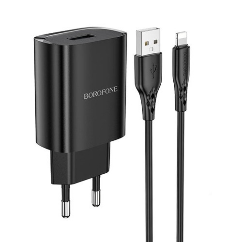 Блок питания Borofone BN1 1 USB, 2100mA, чёрный, 8 pin
