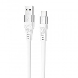 Кабель USB - Type-C Borofone BU18 Crown, 1.2м, плоский, 3.0A, силикон, огнестойкий, цвет: белый