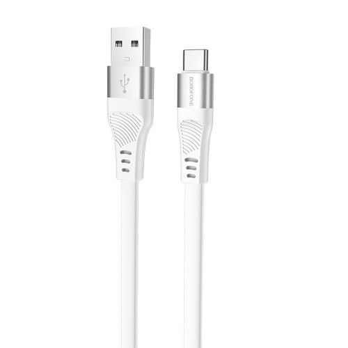 Кабель USB - Type-C Borofone BU18 Crown, 1.2м, плоский, 3.0A, силикон, огнестойкий, цвет: белый