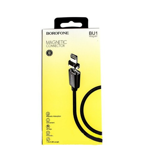 Кабель USB - 8 pin Borofone BU1 MagJet, 1.2м, круглый, 3.0A, ткань, цвет: чёрный