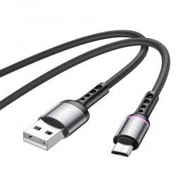 Кабель USB - микро USB Borofone BU33 Color ring, 1.2м, круглый, 2.4A, ткань, подсветка, цвет: чёрный