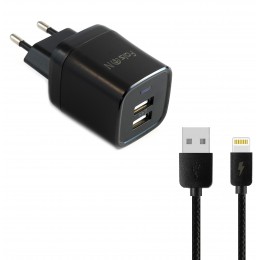 Блок питания сетевой 2 USB FaisON C-18, Tornado, 2400mA, кабель 8 pin, 1.0 м, цвет: чёрный