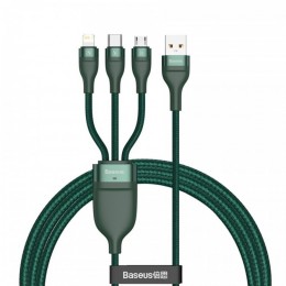 Кабель USB - 8-pin, микро USB, Type-C Baseus CA1T3-B06 Zinc Magnetic, 1.0м, круглый, 5.0A, нейлон, цвет: зелёный