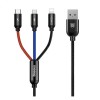 Кабель USB - 8 pin, Type-C, микро USB Baseus Three Primary Colors, 1.2м, 3.5A, цвет: чёрный