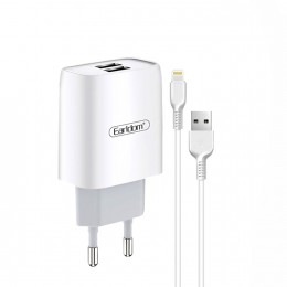 Блок питания сетевой 2 USB Earldom ES-196, кабель 8 pin, цвет: белый