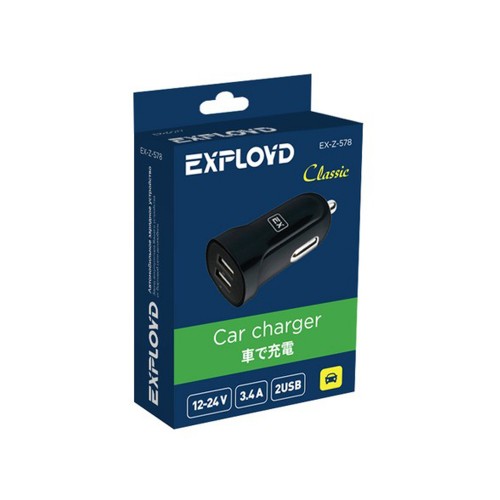 Блок питания автомобильный 2 USB Exployd EX-Z-578, Classic, 3400mA, цвет: чёрный