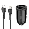 Блок питания автомобильный 1 USB, Type-C HOCO NZ2, link, QC3.0, PD 30Вт, кабель 8 pin, Type-C, цвет: чёрный