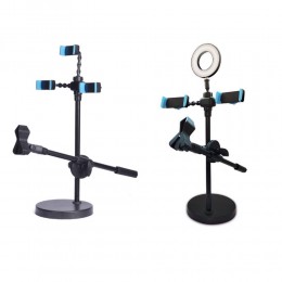 Вспышка для селфи без бренда Mobile Phone Stand, держатель для телефона и микрофона, штатив, кольцо 9 см, цвет: чёрный
