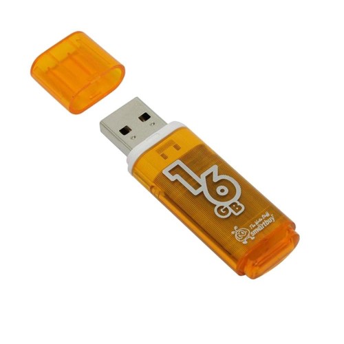 Флеш-накопитель 16Gb SmartBuy Glossy series, USB 2.0, пластик, оранжевый