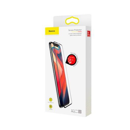 Стекло защитное Baseus для APPLE iPhone XS MAX, Pet Soft, 0.23 мм, 3D, глянцевое, весь экран, силиконовые края, цвет: чёрный