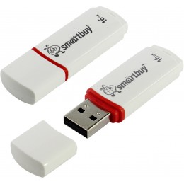 Флеш-накопитель 16Gb SmartBuy Crown, USB 2.0, пластик, белый