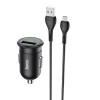 Блок питания автомобильный 1 USB HOCO Z43, Mighty, 18W, QC3.0, кабель микро USB, цвет: чёрный