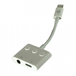 Переходник 8 pin(m) - Jack 3,5mm(f), 8 pin(f) без бренда GL058, круглый, силикон, bluetooth, 3 кнопки , цвет: белый
