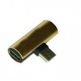 Переходник Type-C(m) - Jack 3,5mm(f), Type C(f) без бренда GL068, круглый, DC3.5, цвет: золотой
