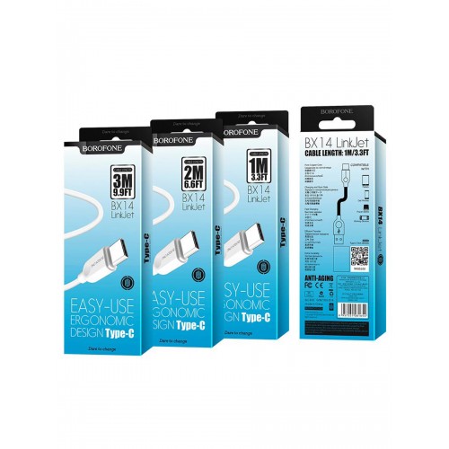 Кабель USB Type-C Borofone BX14, 3.0м, 3.0A, белый
