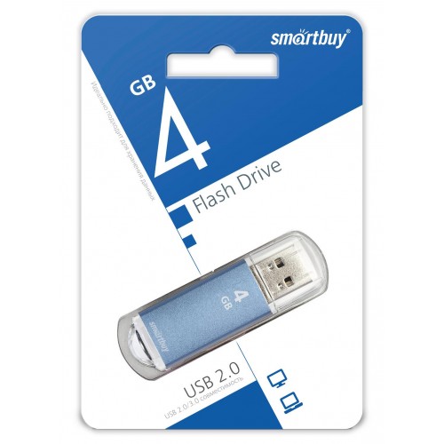 Флеш-накопитель 4Gb SmartBuy V-Cut, USB 2.0, пластик, синий