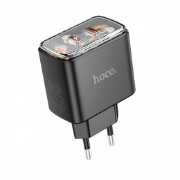 Блок питания сетевой 2 Type-C HOCO CS43A, Smart, 5V, 3.0A, PD 45Вт, цвет: чёрный