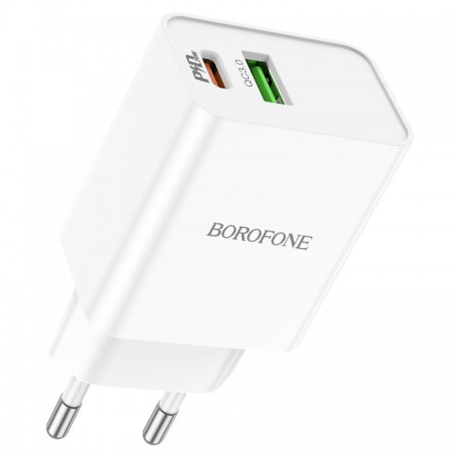 Блок питания сетевой 1 USB, Type-C Borofone BA69A, Power, 3000mA, 20Вт, QC3.0, PD3.0, цвет: белый