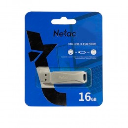 Флеш-накопитель 16Gb Netac Dual U381, USB 3.0, микро USB, пластик, серебряный