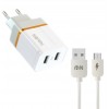 Блок питания сетевой 2 USB FaisON C-30, Shine, 2100mA, кабель микро USB, цвет: белый