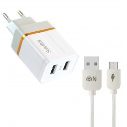 Блок питания сетевой 2 USB FaisON C-30, Shine, 2100mA, кабель микро USB, цвет: белый