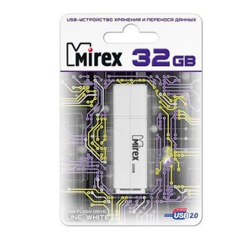 Флеш-накопитель 32Gb Mirex LINE, USB 2.0, пластик, белый