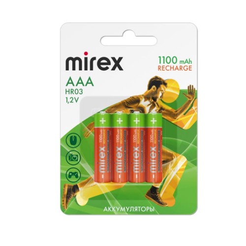 Аккумулятор AAA Mirex, HR03-4BL, Recharge, 1100mAh, (4/40/200)