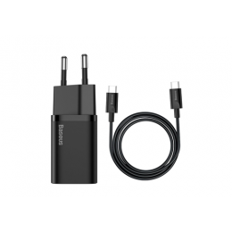 Блок питания сетевой 1 Type-C Baseus, Super, 3.0A, 25Вт, QC3.0, PD3.0, кабель Type-C-Type-C, цвет: черный
