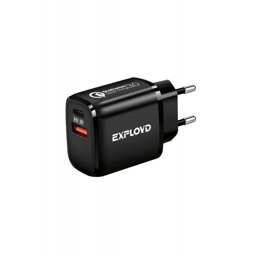 Блок питания сетевой 1 USB, Type-C Exployd EX-Z-1338, SHAFT, 3000mA, QC3.0, FCP, SCP, AFC, PD3.0, цвет: чёрный