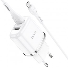 Блок питания сетевой 2 USB HOCO N4, Aspiring, 2400mA, кабель микро USB, цвет: чёрный