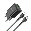 Блок питания сетевой 1 USB, Type-C HOCO N28, Founder, 3000mA, 20Вт, QC3.0, PD3.0, кабель 8 pin-Type-C, цвет: чёрный