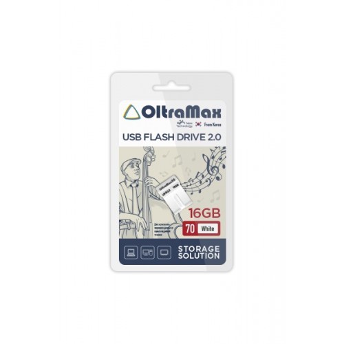 Флеш-накопитель 16Gb OltraMax 70, USB 2.0, пластик, белый