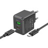 Блок питания сетевой 1 USB, Type-C HOCO CS14A, Ocean, 20Вт, PD, QC, FCP, AFC, кабель Type-C, цвет: чёрный