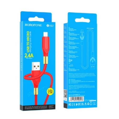 Кабель USB - micro USB Borofone BX92 Advantage, 1.0м, 2.4A, 20Вт, PD, цвет: красный