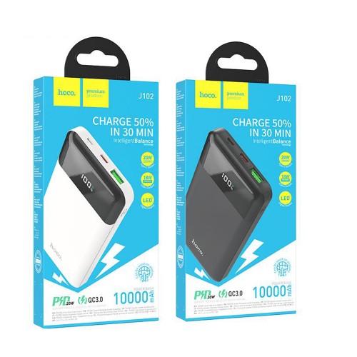 Аккумулятор внешний HOCO J102, Cool, 10000mAh, QC3.0, PD3.0, цвет: белый